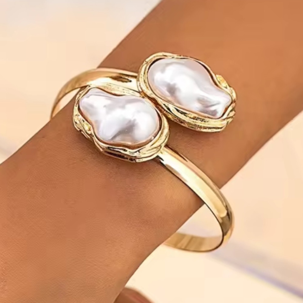 New! 18k color Gold and Pearl Cuff Bracelet adjustable